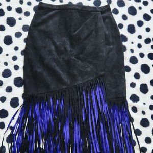 Tamara Mellon - Purple/Black Suede Fringe Midi Skirt